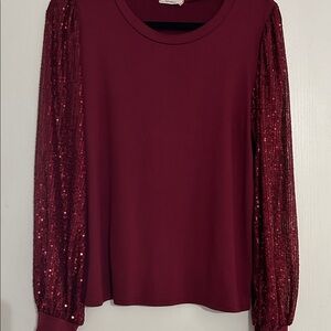 Chic Maroon Sequin Sleeve Blouse